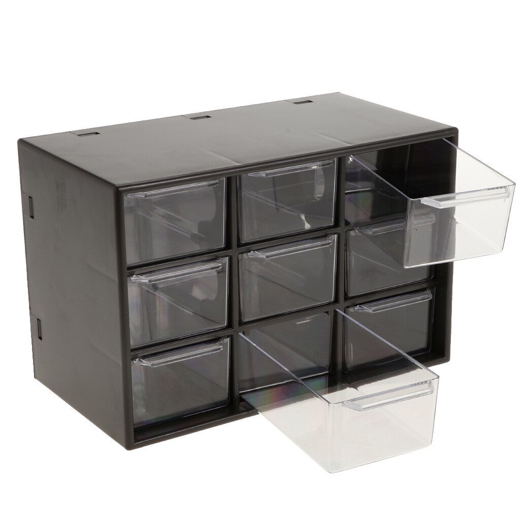 Storage Cabinet 9 Grid 3 Layer Drawer Storage Box Sundries Organizer: Black