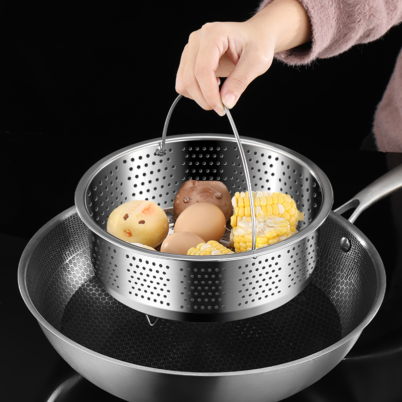 Kitchen Stainless Steel Food Steamer Basket with Silicone Handle Feet Rice Pressure Cooker Steaming Grid Cooking Utensils