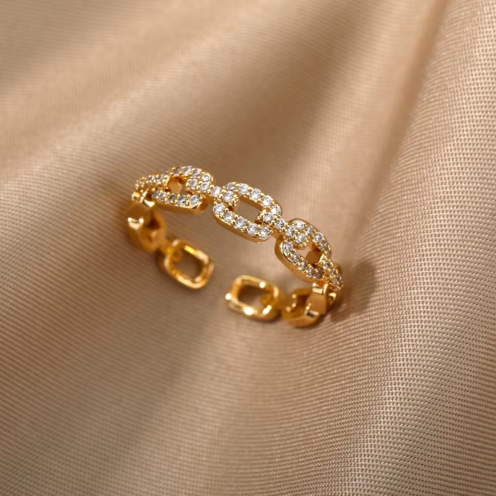 Anillos geométricos de circón de lujo para mujer, anillo abierto de acero inoxidable de Color dorado, joyería estética para de boda a la , para mujer: Morado
