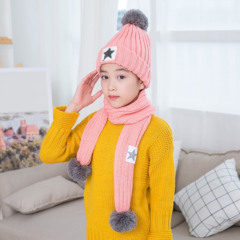 Children Knitted Hats & Scarves Sets Hailball Beanies Knit Kids Winter 2 Pcs Set Winter Hats For Children Hat Winter