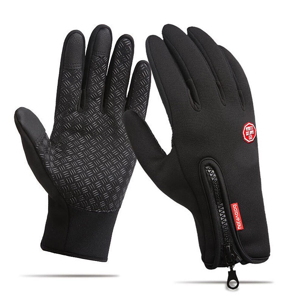 Gloves Outdoor Sport Riding Climbing Skiing Windproof Waterproof Warm Fleece Gloves Touch Screen Full Finger Gloves Bike Glove: Black / L