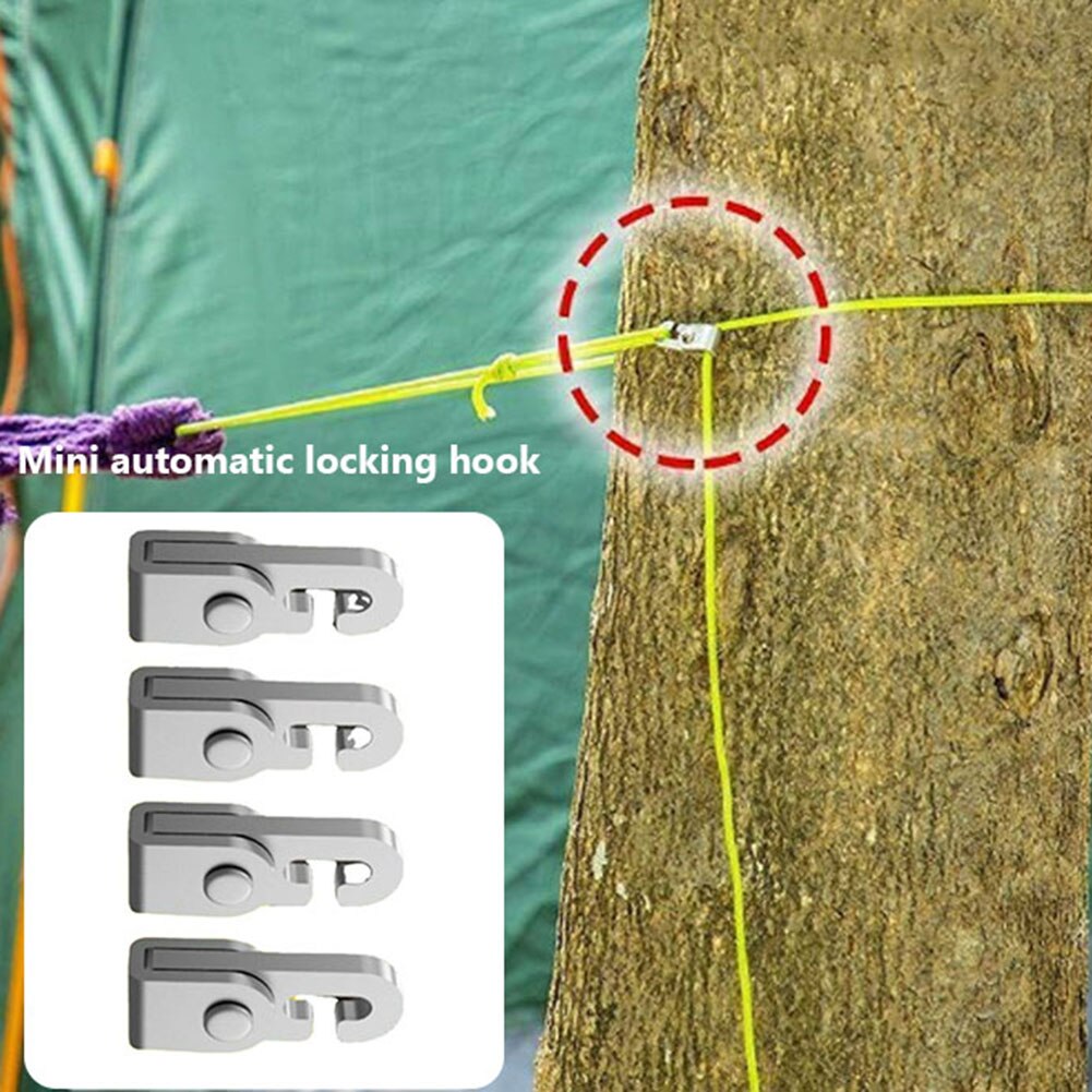 4 Teile/beutel Automatische Schloss Haken Mini Multi-zweck Keine Knoten Haken Camping Zelt Haken Keine Knoten Automatische sperren Camping ausrügestochen