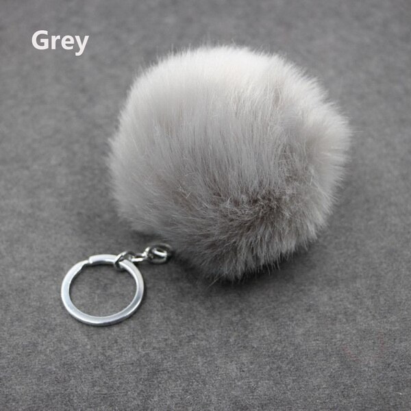 de Navidad Artificial Bola de pelo de conejo de peluche de felpa Fuzzy Llavero de pelo llavero con pompón coche bolsa llavero colgante de llavero de la joyería: Grey