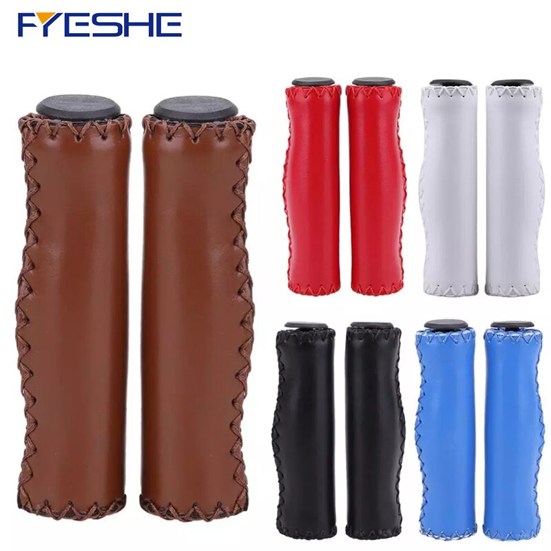 Fietsstuur handvatten lederen bekleding antislip sterke ondersteuning handvatten fietsen rijden mtb mountainbike fietsstuur handvatten