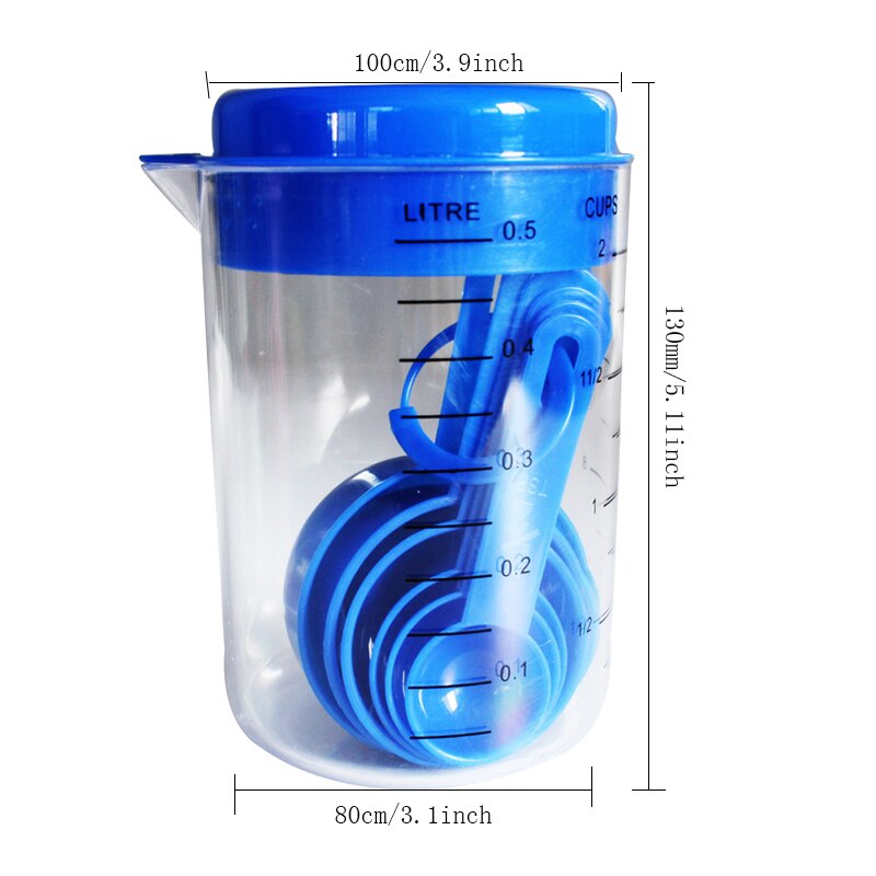 7 unidades/juego medidores de utensilios de cocina, taza medidora de plástico azul y rosa, cucharas graduadas para cocina, hornear café