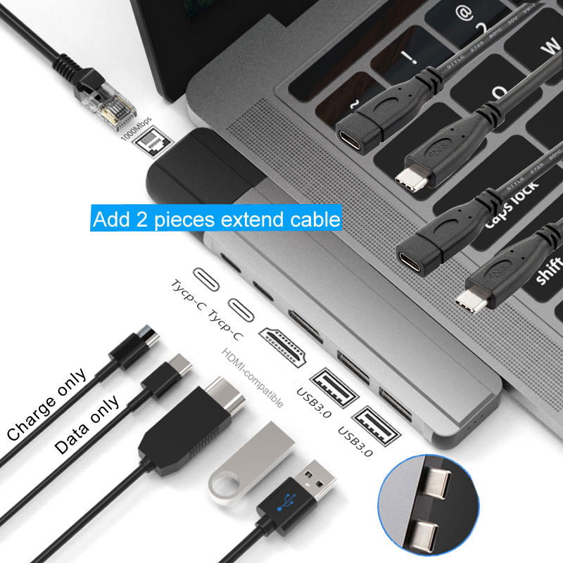 Mosible USB C Hub Thunderbolt 3 Dock with HDMI-compatible Rj45 1000M Adapter TF SD Reader PD 3.0 for MacBook Pro/Air M1 Type-c: Rj45 Gray add cable