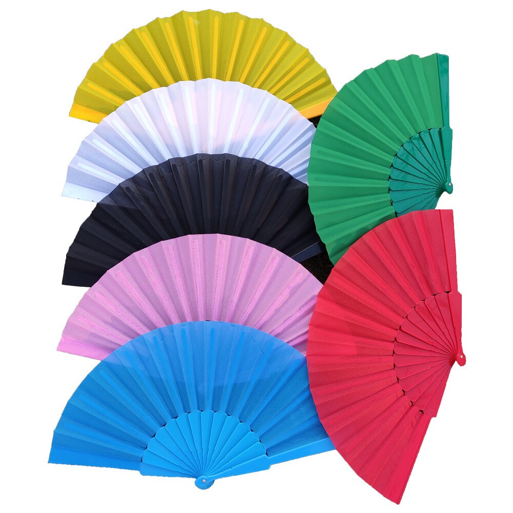 1Pc Craft Fan Plastic Bone Fan Zijde Doek Leeg Vouwen Fan Chinese Stijl Dance Fan Pure Kleur Taichi Fan vlakte Ochtend Oefening