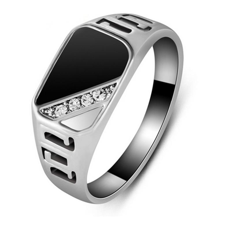 H: hyde Stijl Maat 7-12 Klassieke Goud-Kleur Strass Mannen Ring Zwart Emaille Mannelijke Vinger Ringen Beste selling Dy: 11 / Silver