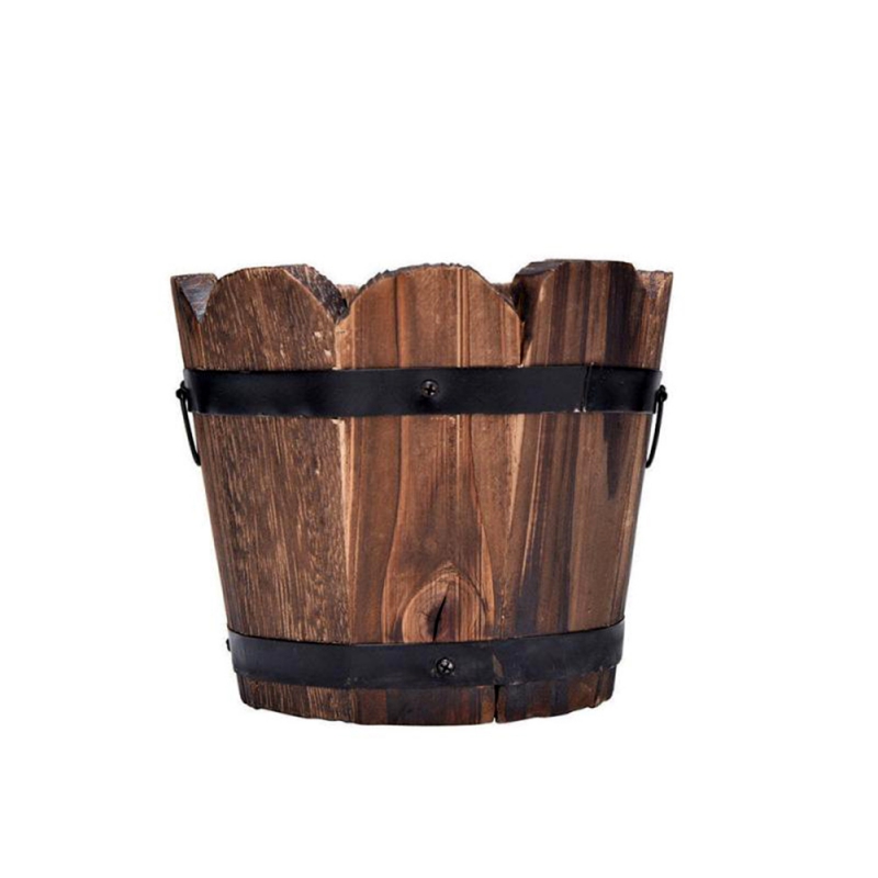 Rétro baril en bois fleur Pot ondulé bord Pot de fleurs jardinière jardin plantes succulentes plantation conteneur fleur barils décoration: B / L
