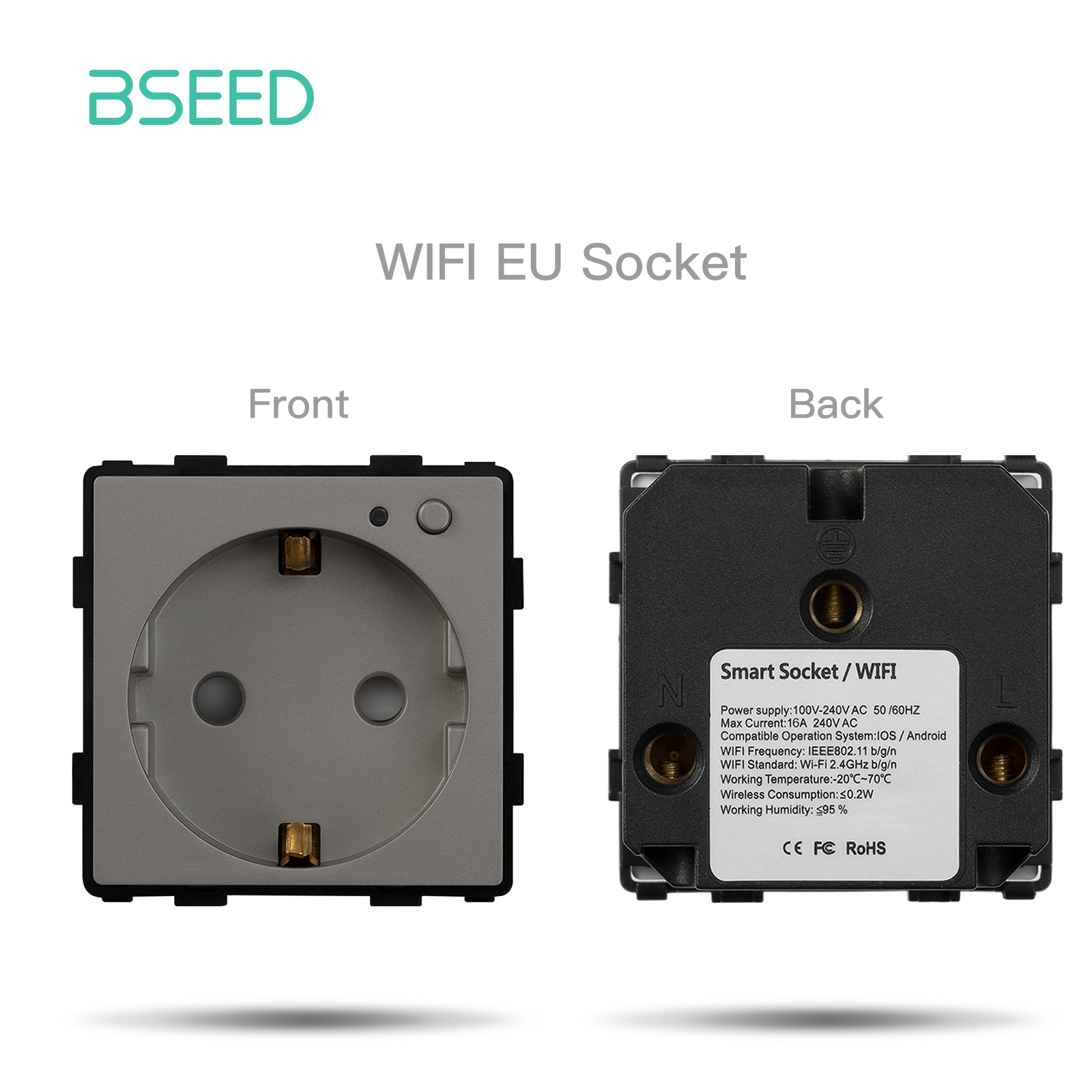 BSEED Mechanism Wall Push Button Light Switch Dimmer Glass Frames EU French Electric Socket Function Parts DIY Free combination: WIFI EU Socket