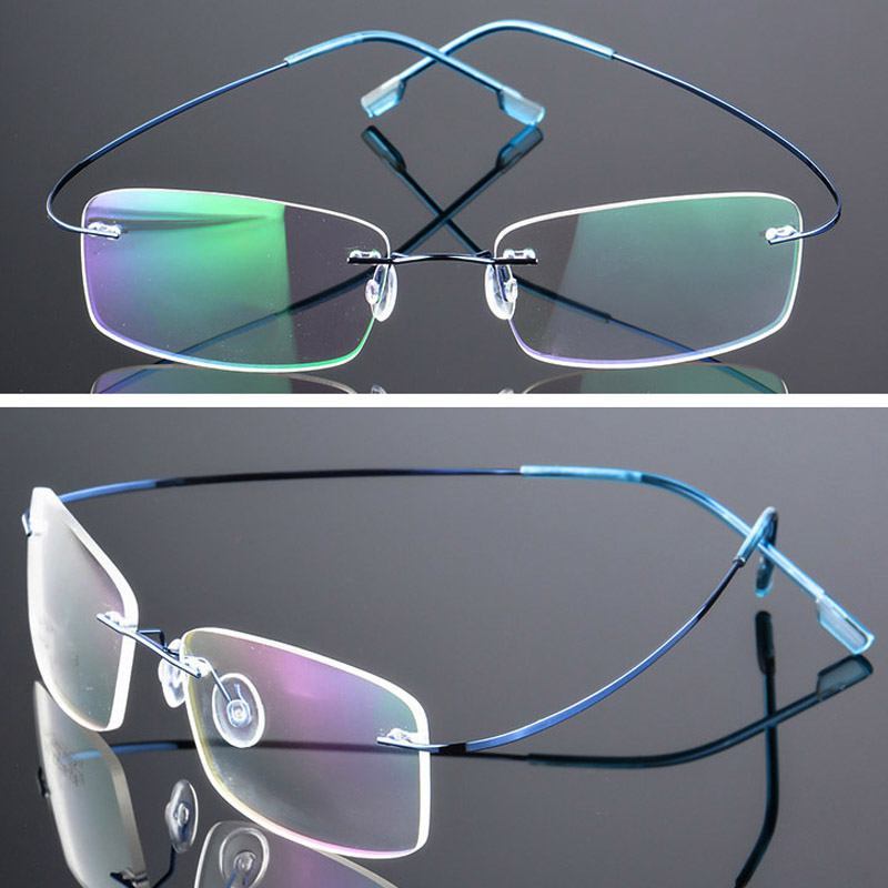 Zilead Ultralight Titanium Rimless Glasses Men Optical Sepectacles Rectangle Plain Frameless Eyeglasses Eyewear For Male: blue