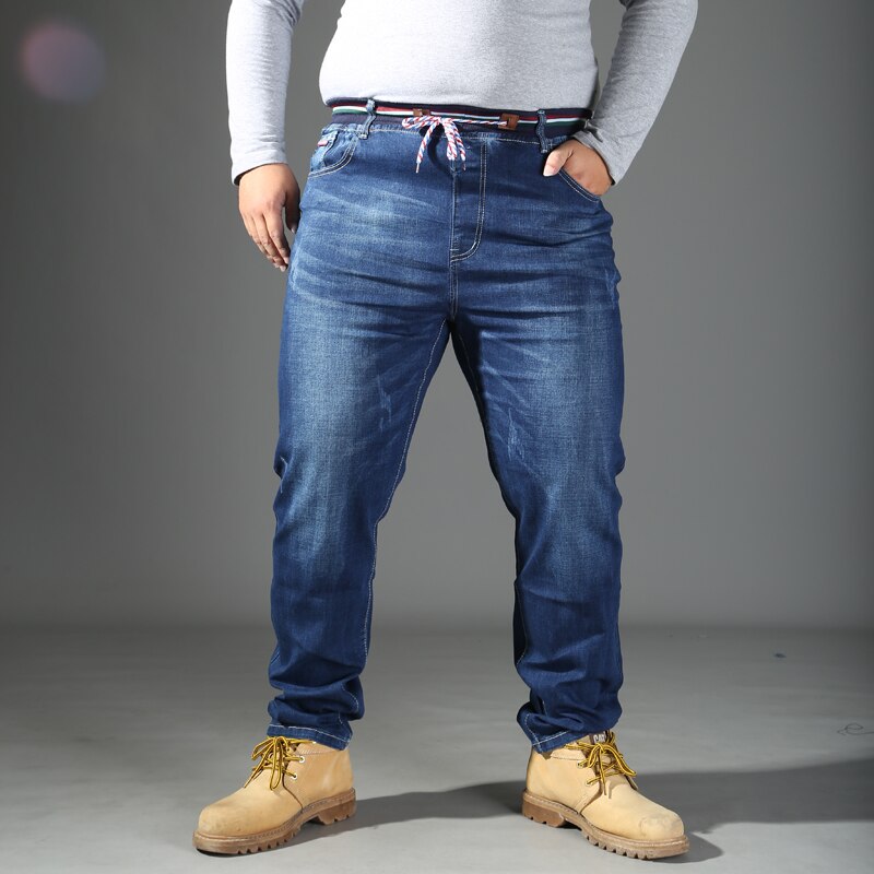 56 58 Super Large Men Jeans Loose Casual Straight Trousers Full Length Plus Size 7XL 8XL Blue Elastic waist pants: 4XL