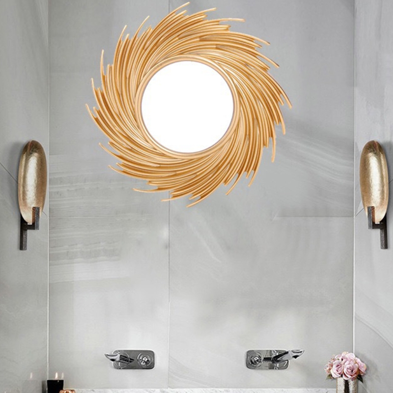 Decorspiegels Rotan innovatieve kunst decoratie ronde make-up spiegel kapsel slaapkamer badkamer muur hangende spiegels (Color : A