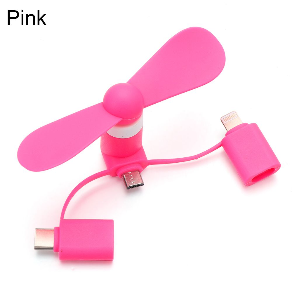 Für Android IPhone Typ-c Für Samsung Huawei iPad Tragbare 3in1 Mini Telefon Fan Kühler praktisch Kühler Reise zubehör: Rosa