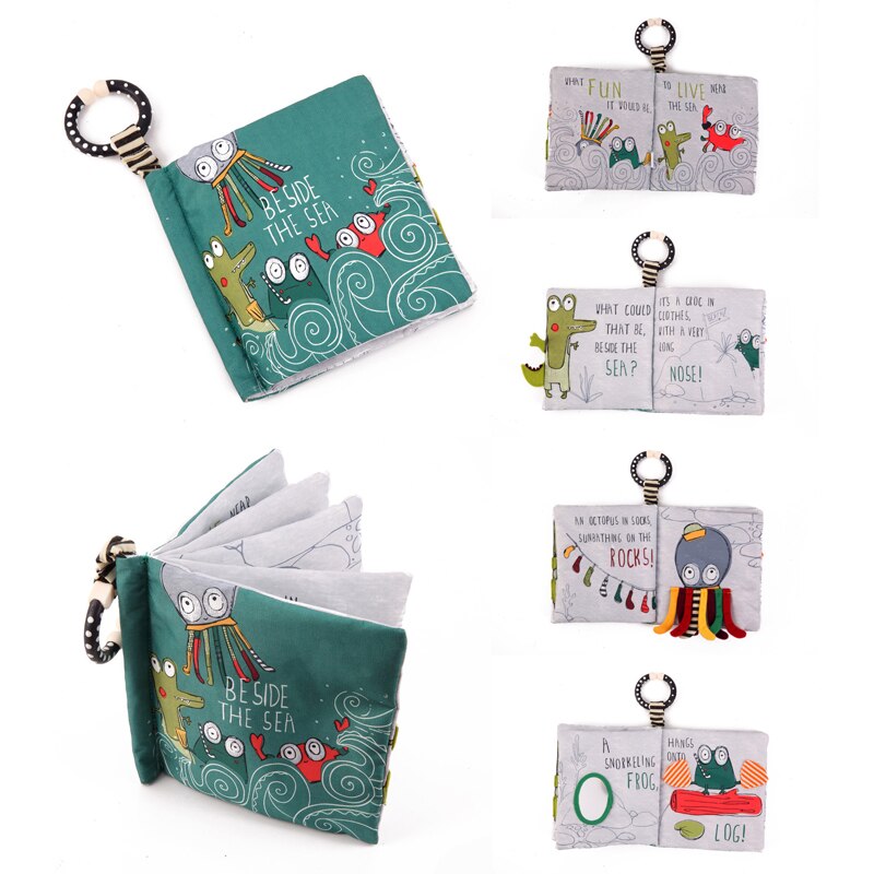 Soft Books Infant Early cognitive Development My Quiet Bookes baby goodnight educational Unfolding Cloth Book Activity Book DS19: green