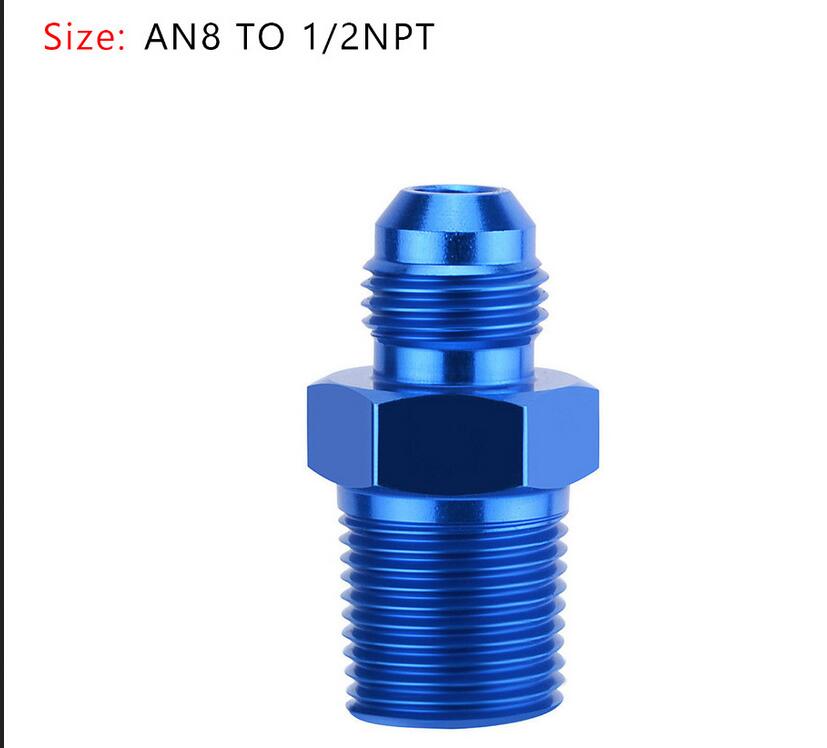 Areyourshop bil 1pc an4 an6 an8 an10 an12 npt rett fyringsolje luftslangetilpasning hannadapter blå bil biltilbehør: An8 to 1 2 npt