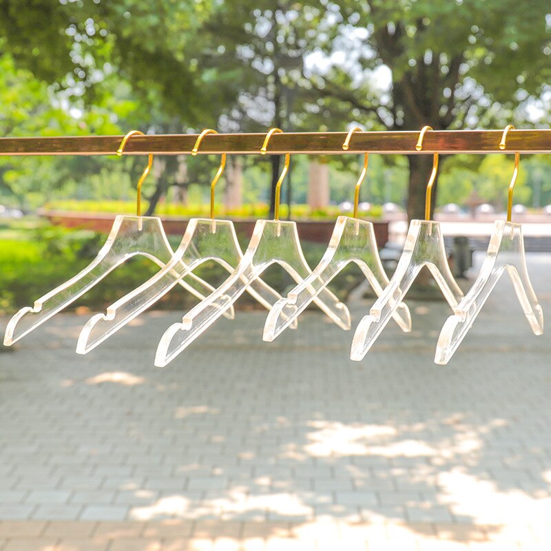 Clear Acrylic Clothes Hanger with Gold Hook, Transparent Shirts Dress Hanger with Notches for Lady Kids 5 Pcs