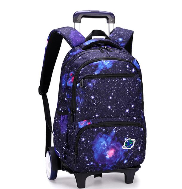school bag with wheels kids wheeled backpack for boys Children School trolley bags travel luggage School Rolling backpack Bags: 2 wheels dark blue