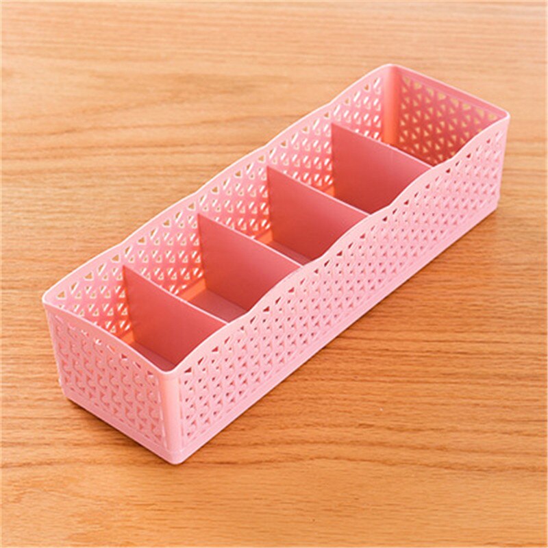 1Pc Multi-Function 5 Grid Sorting Box Underwear Storage Box Plastic Desktop Drawer Classification Stackable Storage Organizers: pink