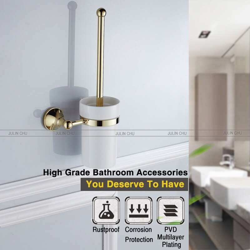 Brons Wc Borstel Houder Set Antieke Zwarte WC Borstel Houder withe Keramische Cup Geborsteld Plank Goud Chroom Wit Badkamer Hardware