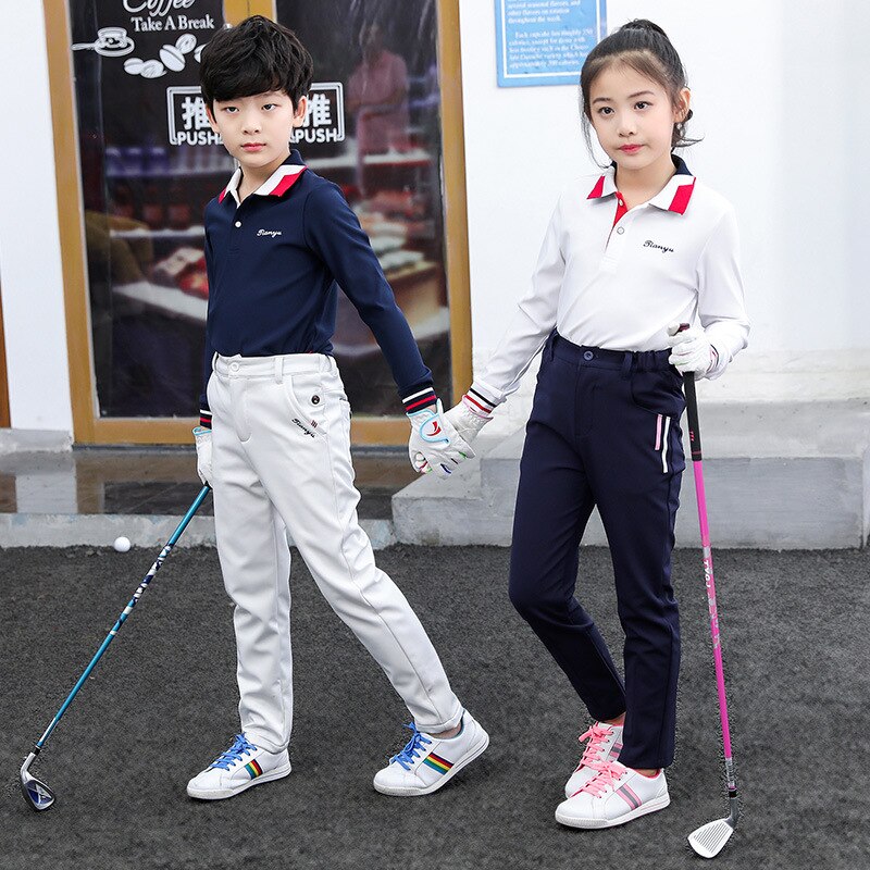 Børn langærmede golfskjorter drenge piger åndbar stand krave toppe teenagere i fuld længde sportstøj  d0856