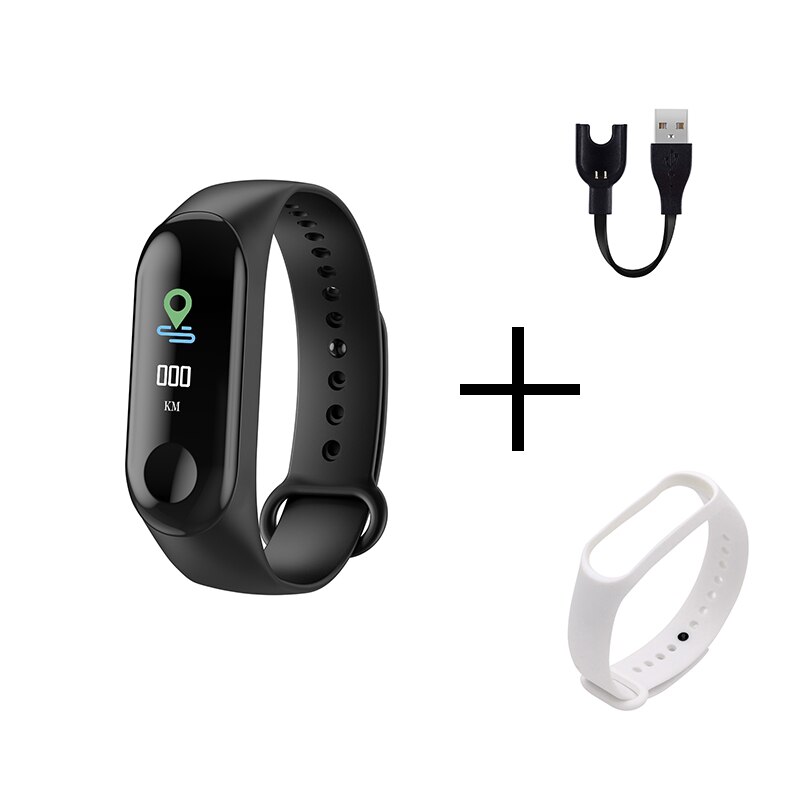 Draagbare sport  m3 fitness tracker horloge smartband waterdichte slimme armband bloeddruk hartslagmeter polsband mannen: Zwart wit