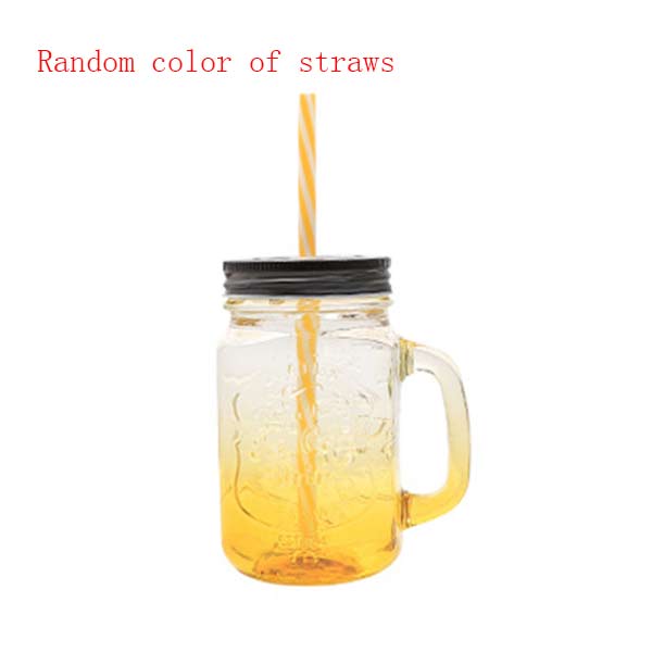 Lutning blå bokstaven glas kopp mason burk mugg med lock & halm glass frukt kall dricka glas smoothie kaffe koppgift: Gradient gul
