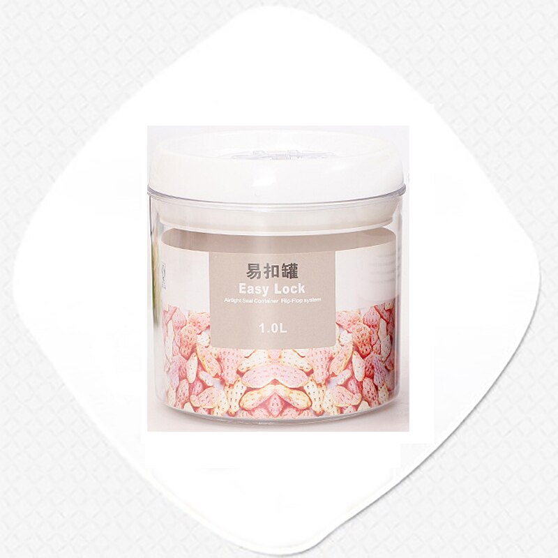 Multi-capacity Plastic Food Storage Box Snacks Dried Fruits Multigrain Storage Tanks Kitchen Containers Transparent Sealed Cans: 1.0L Round