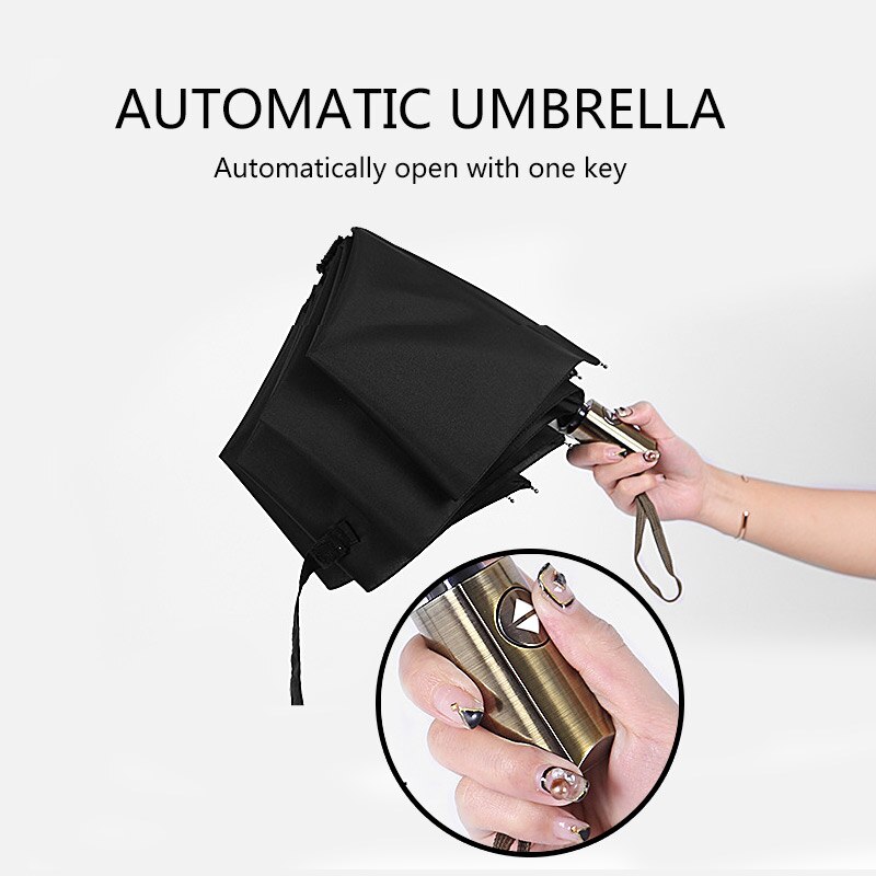 Automatic 3 Folding Aureate Handle Big Umbrella Rain Women Luxury Windproof Stand UV Umbrella Ideas Paraguas
