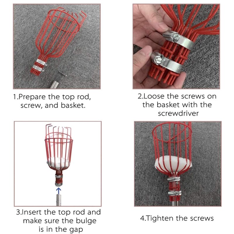 Detachable Stainless Steel Handle High Altitude Fruit Picker with Large Basket