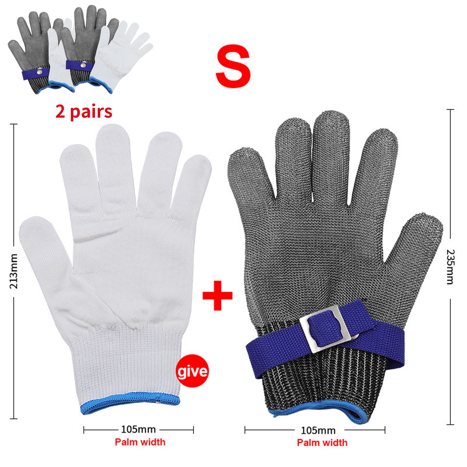 Guantes de acero inoxidable resistentes a puñaladas, seguridad, malla metálica, carnicero, duraderos, 1 par: S