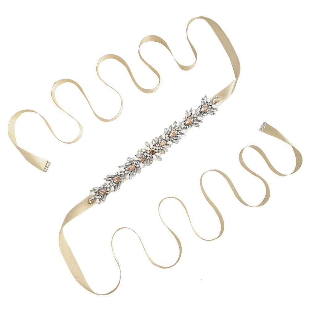 Olomlb luksus brudekjole bælter mange farver brude bælte rhinestones krystal brude sash til bryllup dekoration aften dre: Champagne