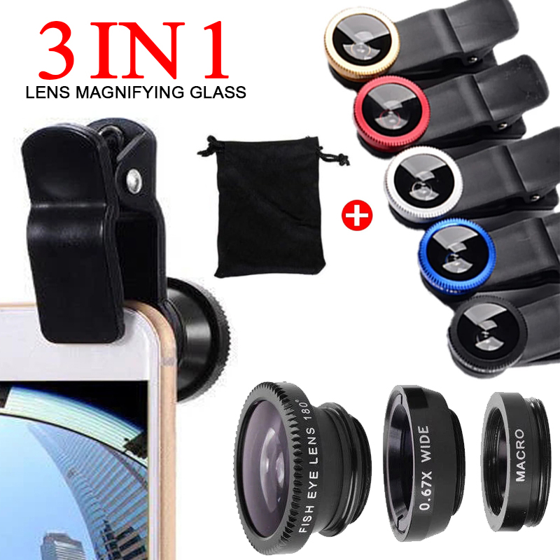 Kit d'objectif de caméra de téléphone 3 en 1, objectifs de téléphone portable Fisheye, Zoom 0,67X, Macro grand Angle HD, objectif de caméra universel pour tous les smartphones