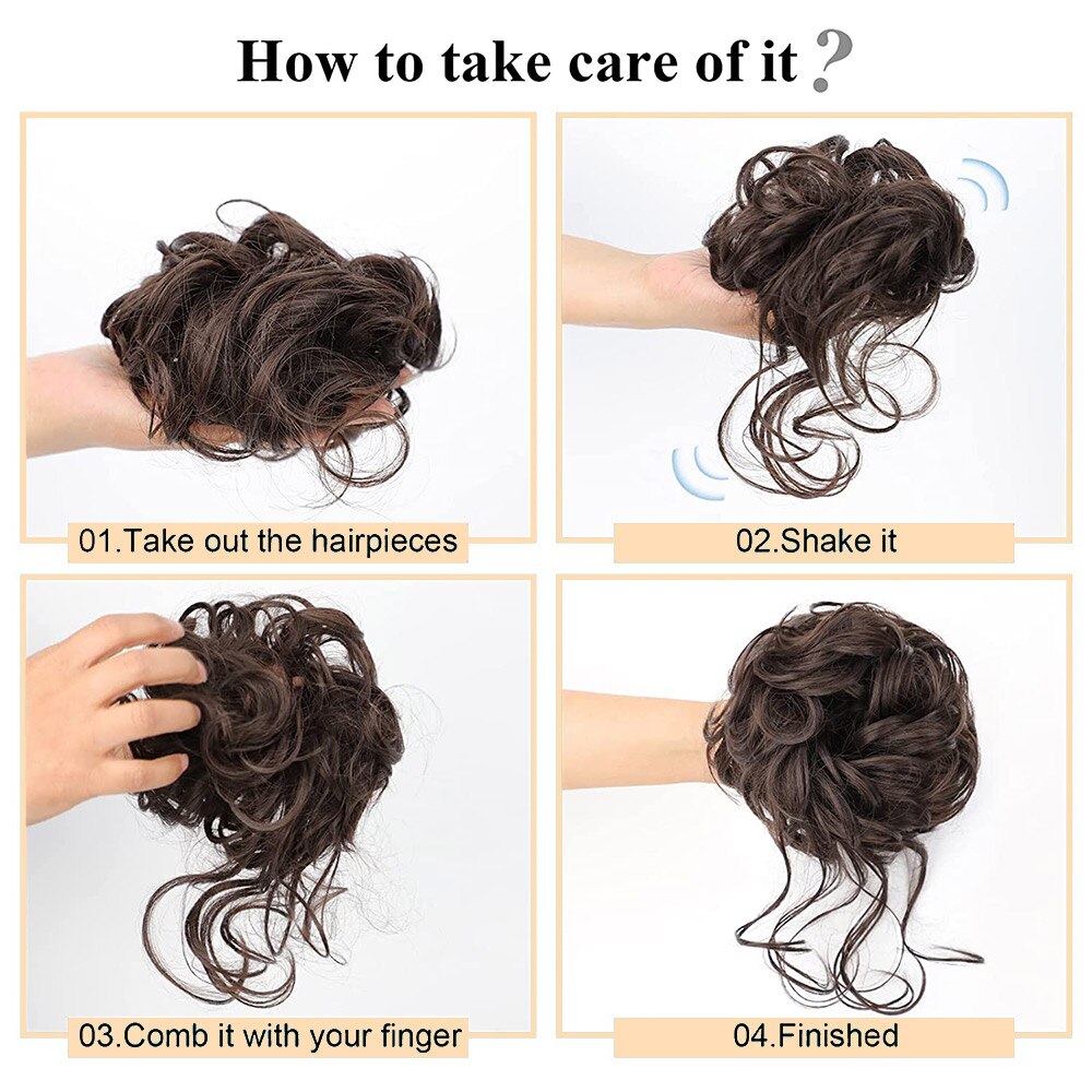 LiHui moño sintético, banda con rizos desordenados, pinza elástica para el pelo, pieza de peluca, pinza para el pelo para mujer, negro y marrón