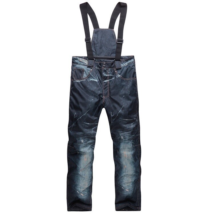 Utomhus män skidåkning snowboard byxor jeans vindskydd varma slitstarka byxor herr klättring vandring sportbyxor: Djupblå jeans / L