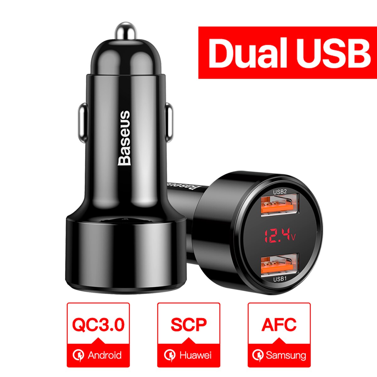 Baseus Quick Charge 4.0 3.0 Usb Car Charger Voor Iphone 13 Xiaomi Samsung Mobiele Telefoon QC4.0 QC3.0 Qc Type C pd Snelle Auto Opladen: Dual USB Black