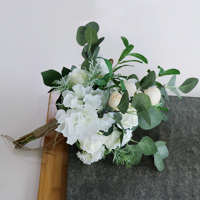Elegante Eucalyptus Bruidsboeket Wit Bridal Bloemen Real Touch Kunstmatige Rozen Voor Bruidsmeisje Bruiloft Holding Bloem