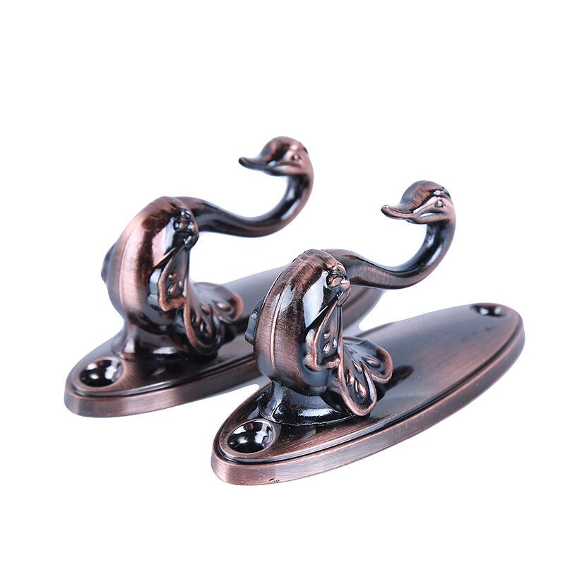 Zinklegering gardiner kroge svanemønstret gardin tilbehør gyldent vindue gardinholder metal gardin væg kroge: Rød bronze
