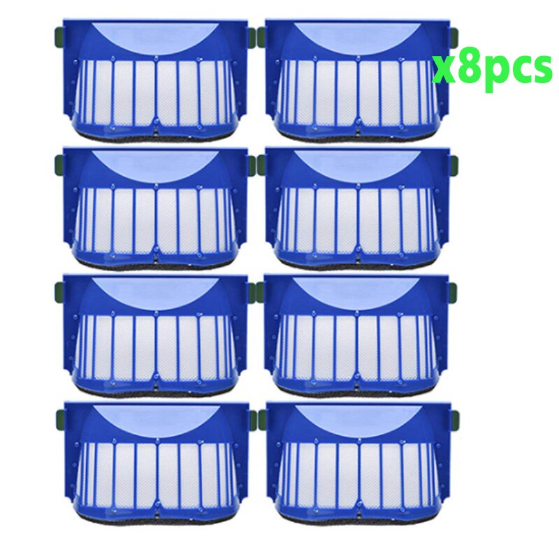 Kit de piezas de repuesto para iRobot Roomba serie 600 610 620 625 630 650 660 cepillo de cerdas de batidor de vacío + filtro Aero Vac + Cepillo Lateral: 8pcs-filter