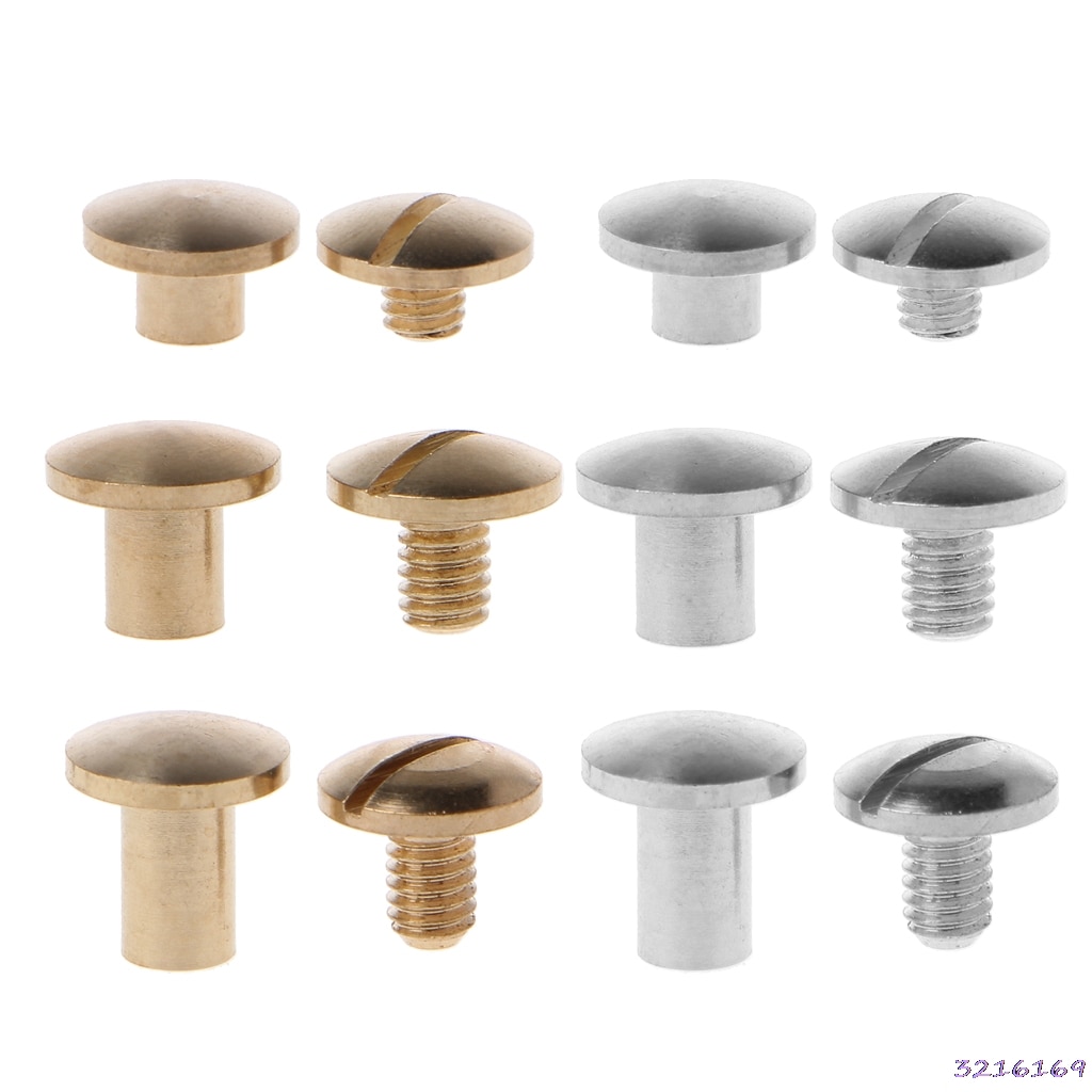 10 Pairs Brass Chicago Screws Posts Belt Button for Leather Bookbinding Crafts