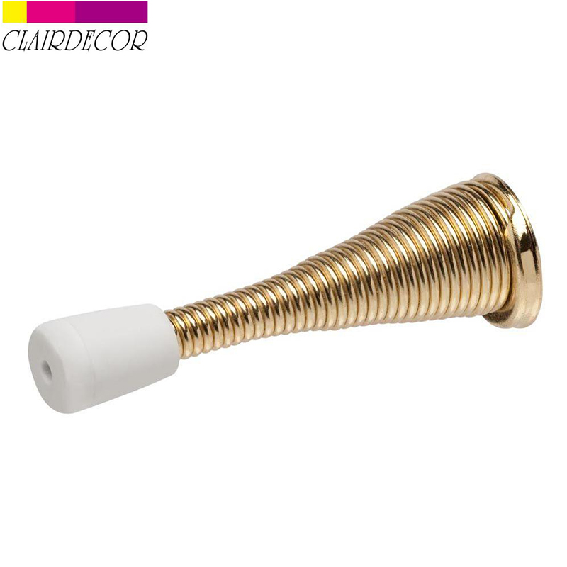 Spring Door Stopper Door Stop Protect Doors &amp; Wall Household Door Stop: Bright Brass 2.9in