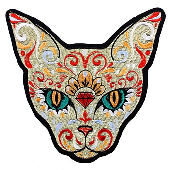 2 st Geborduurde Hond Wolf Kat Hoofd Applique Patch Applique Stof Kleding Decoratie Badge Iron on Jacket Jeans TH1430: cat