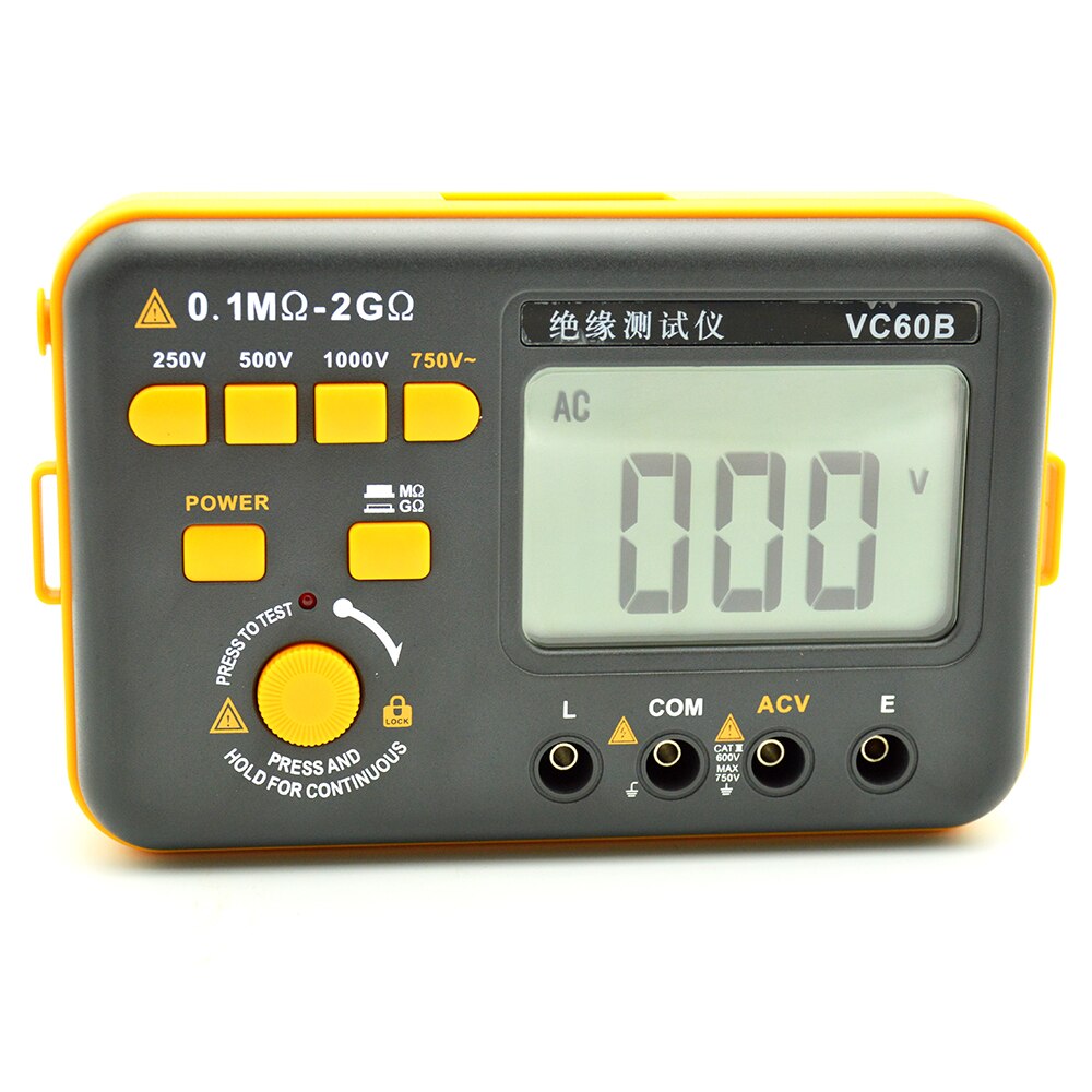 Factory outlet VC60B Digital Insulation Resistance Tester Megger MegOhm Meter 1000V/2GΩ High Voltage Short Circuit Input Alarm