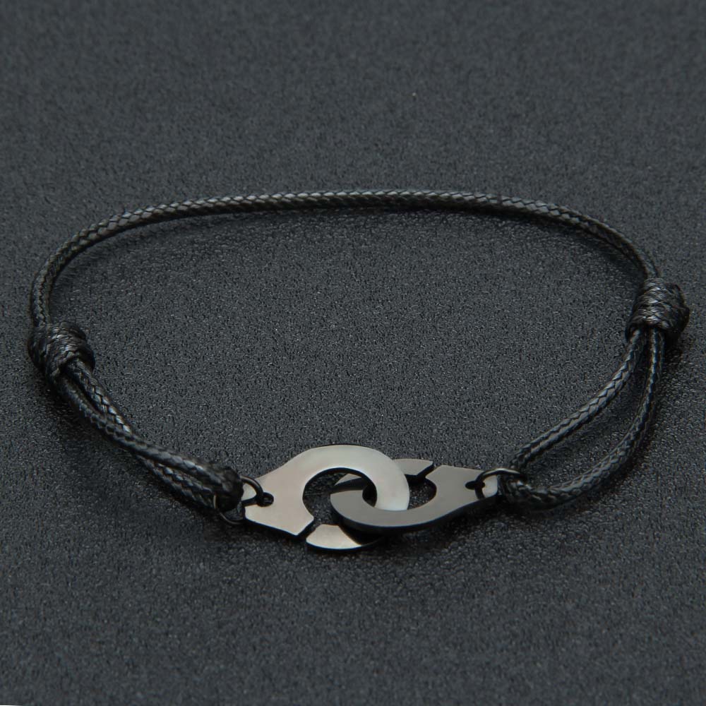 ZG Handcuff Rope Bracelet For Women Mens Bracelets Stainless Steel couple bracelet Jewelry: black