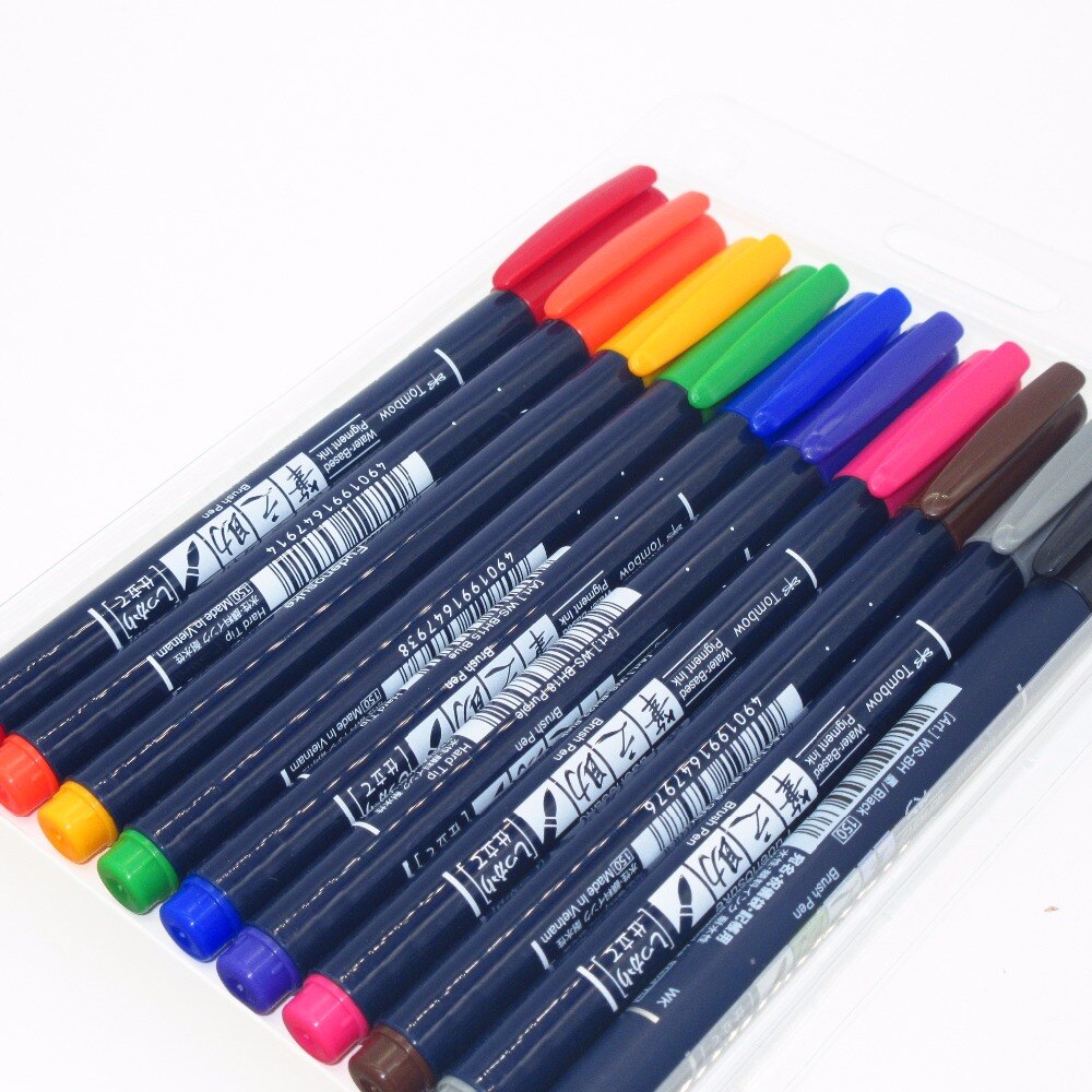 Tombow Markers Water-Based Pigment Ink Calligraphy Lettering Pens Brush Marker Pens Fudenosuke Pens Set Japan