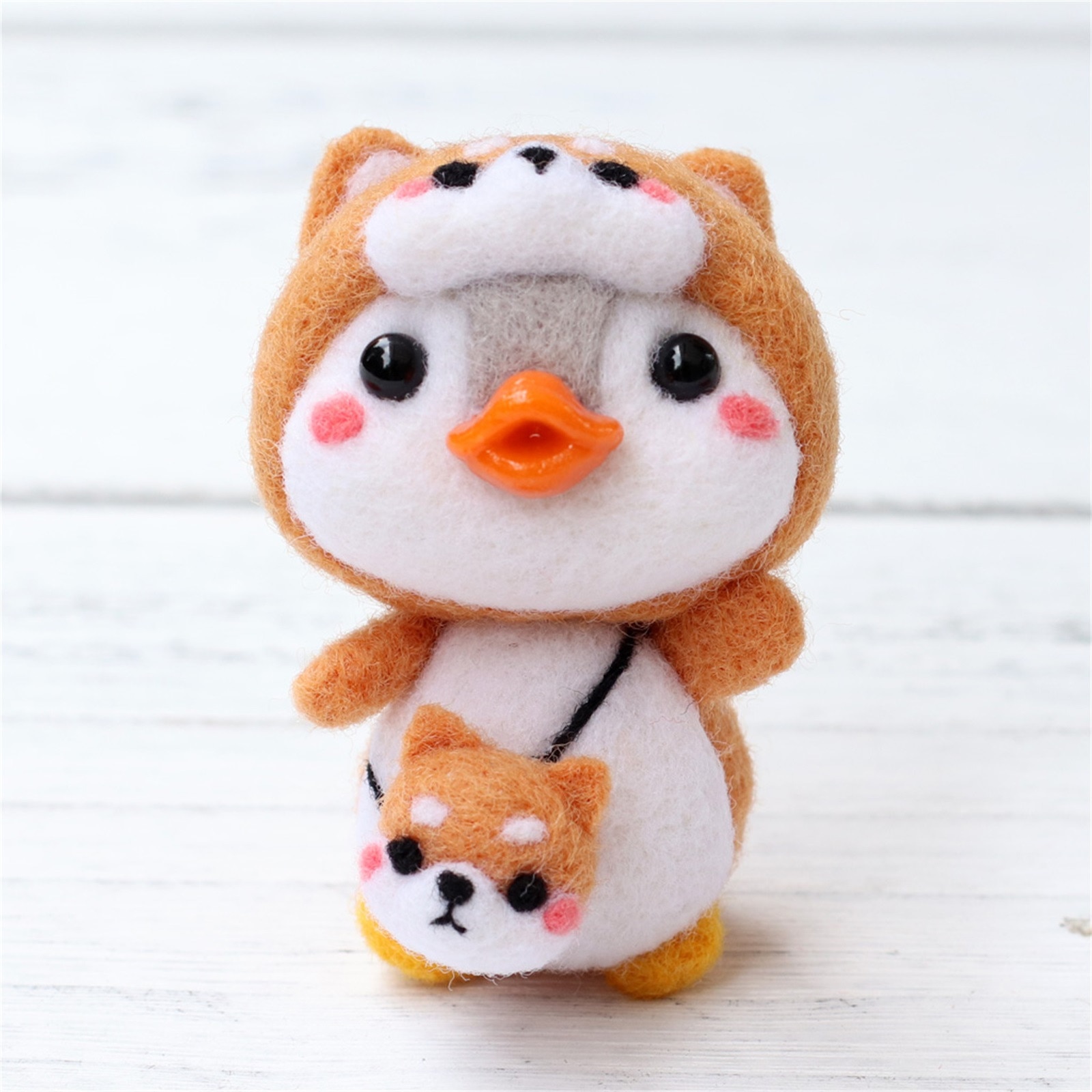 Cute Penguin z czapka w kształcie zwierzęcia Shiba Dinosaur wełna filc rękodzieło Diy nie wykończone Poked zestaw zestaw do rękodzieła dla igły torba materiałowa zestaw