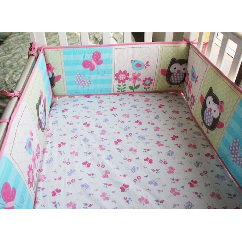 Baby Beddengoed Set Roze Uil Baby Crib Set Voor Meisje Baby Bed Set Quilt Matras Sheet Rok Crib Protector Bumpers luier Organisator