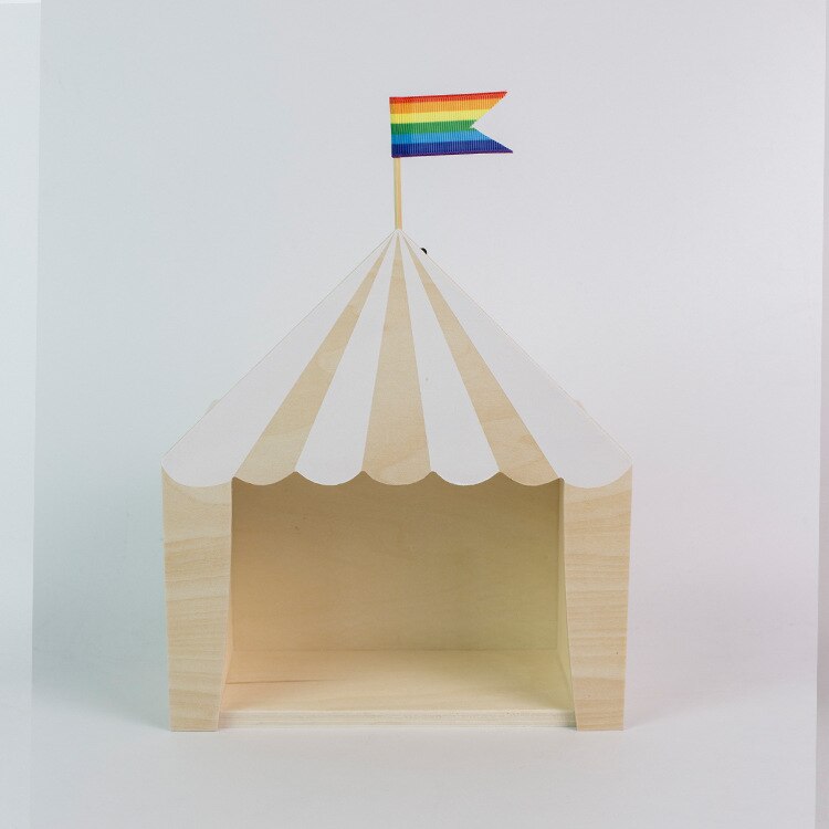 nordisch Kindergarten Holz Zirkus Kabine Haus Regal Ornamente Hängende Lagerung Kasten Kinderzimmer Dekoration Schreibtisch Zauberstab Dekor Gestell: L 30x34x9CM / Weiß