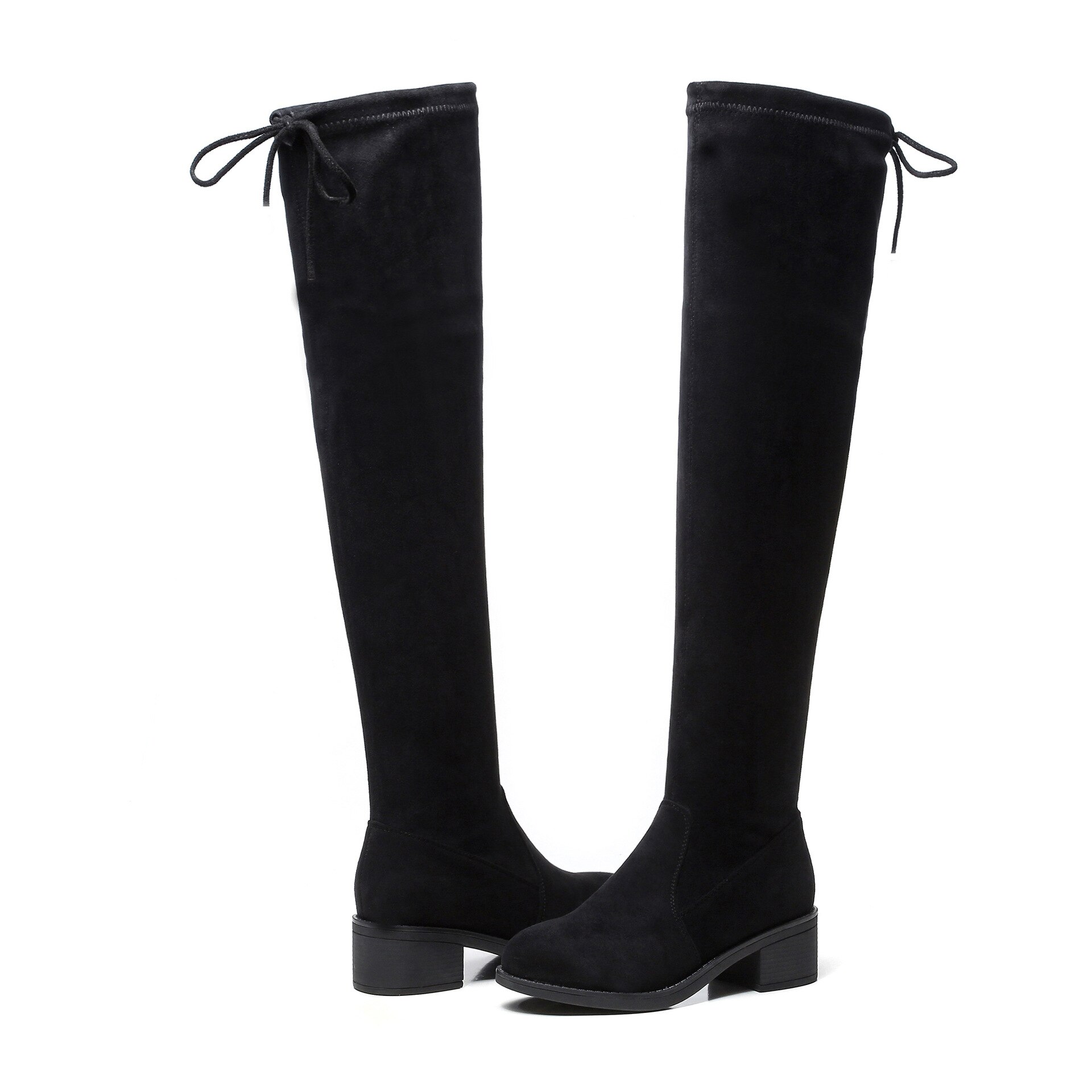 Koovan – bottes au dessus du genou pour femme, extensibles, à tête ronde, Style, automne et hiver,