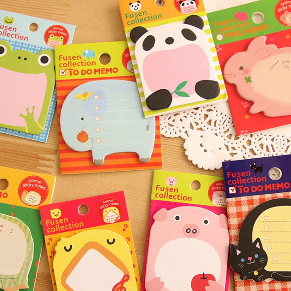 1 Set Cartoon Animal Practical Sticky Post Cute Small Fresh Note Sticker Notepad Small For Children Pattern Random